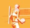 Beach Volleyball is popular sport game. Funny young team women with bal180-70BB25285063