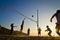 Beach volleyball silhouettes in Puerto Lopez