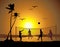 Beach volleyball, sunset