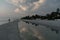 Beach walk at low tide  during sunset at Madeira beach