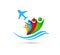 Beach water wave family people airplane union wellness celebration boat concept symbol icon design vector