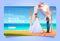 Beach wedding cartoon landing page bride and groom
