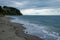 A beach on the west coast of Washington on an gloomy rainy day