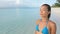 Beach woman beauty portrait of woman relaxing on beach calm and serene