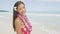 Beach woman smiling happy in sarong joyful bliss