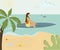 Beach Yoga Training Cartoon Vector Illustration