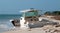 Beached Abandoned Boat Skiff on Isla Blanca peninsula on Cancun Bay Mexico