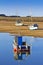 beached fishing boats low tide england