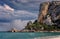 Beaches on the coast of Sardinia with clouds and sun