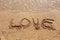 Beaches waves and love text drawn.