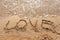 Beaches waves and love text drawn.