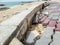 Beachfront road boardwalk damaged by storm surge