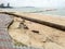 Beachfront road boardwalk damaged by storm surge