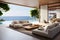 A beachfront villa\\\'s interior with a bright, airy, and contemporary design