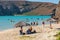 Beachgoers along Balandra Beach near La Paz