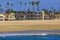 Beachront beach houses and ocean waves in the famous Seal Beach California, USA