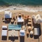 Beachscape vignette Top view showcases sandy beach, towel frame, and summer essentials