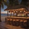 A beachside bar with surfboards, palm trees, and tropical cocktails3