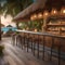 A beachside bar with surfboards, palm trees, and tropical cocktails4