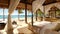 beachside bedroom with light, breezy decor, offering sweeping ocean vistas and incorporating natural materials for a