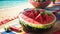 Beachside Bliss Celebrating National Watermelon Day with a Watermelon Beach Towel.AI Generated