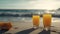 Beachside bliss, Two glasses of refreshing orange juice on a sandy shore