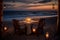 Beachside dinner table at twilight features soft candlelight, coastal decor. AI Generated