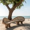 Beachside Oasis: Tree Bench with Ocean Vista for Coastal Delight