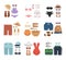 Beachwear fashion travel different flat vector summer icons.