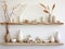 Beachy Wood Floating Shelf with Seashell Frames and a Driftwood - AI Generated