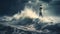 Beacon of hope lighthouse amidst a fierce ocean storm