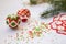 Beaded Christmas decoration on white surface