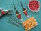 Beads, furniture and tools for making earrings, handmade jewelry, macro mode