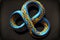 beaful twisted blue yellow infinity sign in shape of eight on dark background