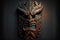 beaful wooden tiki mask angry face on dark background