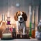 A Beagle as a mad scientist, surrounded by miniature beakers and bubbling potions5