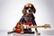 Beagle Dog Dressed As A Rockstar On White Background