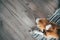 Beagle dog peacefully sleeping on striped mat on laminate floor. Pets in cozy home top view image