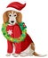 Beagle dog wearing christmas hat cartoon character