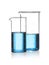 Beakers with blue liquid isolated. Laboratory glassware