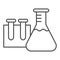 Beakers for chemistry thin line icon, education concept, Laboratory glassware sign on white background, Test tubes icon