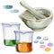 Beakers clinic pharmacy set.