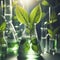 beakers plants, Green leafs in the flask filled with water, Green Chemistry. ai generative