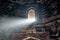 Beam of light from window of ancient indian tomb Bada Gumbad in New Delhi, India, white ray of light