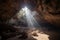 a beam of sun light illuminates the cave generative ai