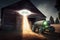 Beam from UFO over tractor at farm