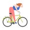 Beaming Woman Riding Bicycle Enjoying Vacation or Weekend Activity Vector Illustration