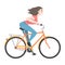 Beaming Woman Riding Bicycle Enjoying Vacation or Weekend Activity Vector Illustration