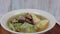 Bean curd minced pork soup , closeup of thai bean curd pork soup