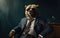 bear animal in the form of a man in a suit and sunglasses, a good leader, the boss, director, generative ai